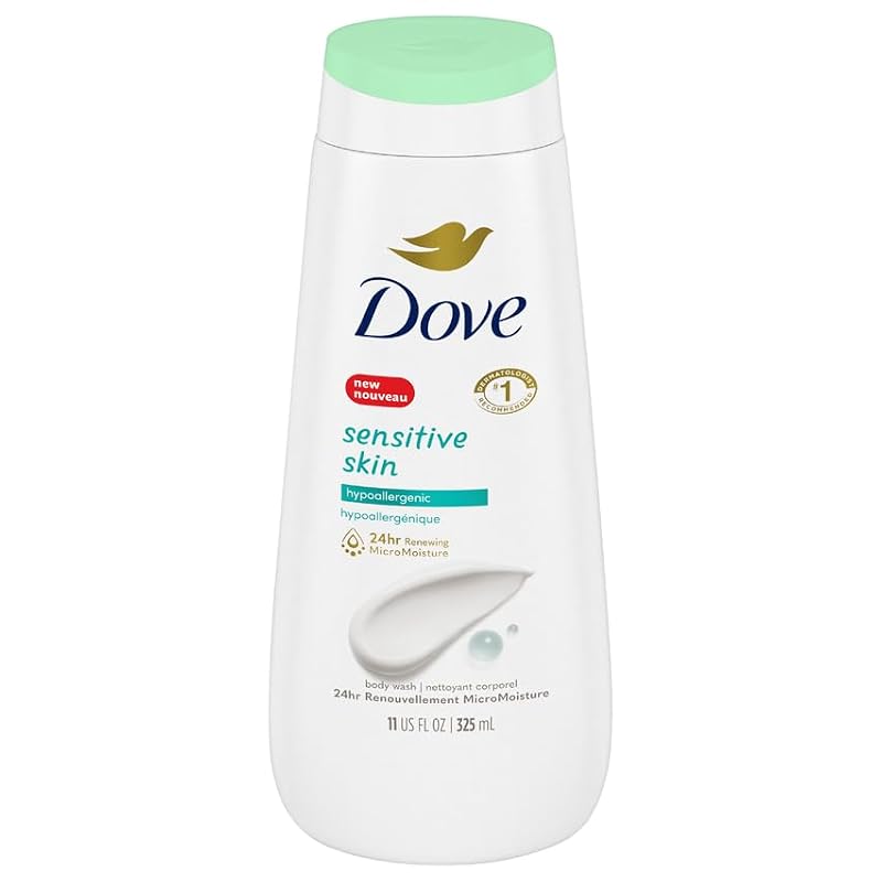 Dove Sensitive Skin Body Wash 12oz Pack of 3 - Gentle, Hydrating, Paraben-Free