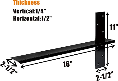 (2-Pack) 16-Inch Free Hanging T Shelf Brackets, Heavy Duty Steel Floating Support, Hidden Countertop Hardware, PetrelWing DIY Shelving