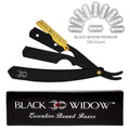 Black Widow Bundle Barber Straight Razor Gold and Matte Black - Premium Double Edge Razor Blades 100 Count Blades