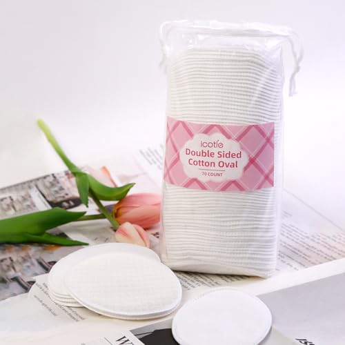 ICOTLE Large Oval Cotton Pads 280 Count 3-Layer, Bag of 4 - Face & Makeup Remover