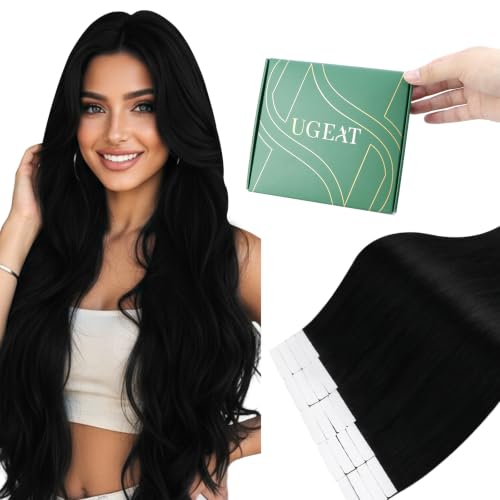 Ugeat 24 Inch Tape-In Hair Extensions Human Hair Black 50G 20pcs - Variation 1.#1 / 24in