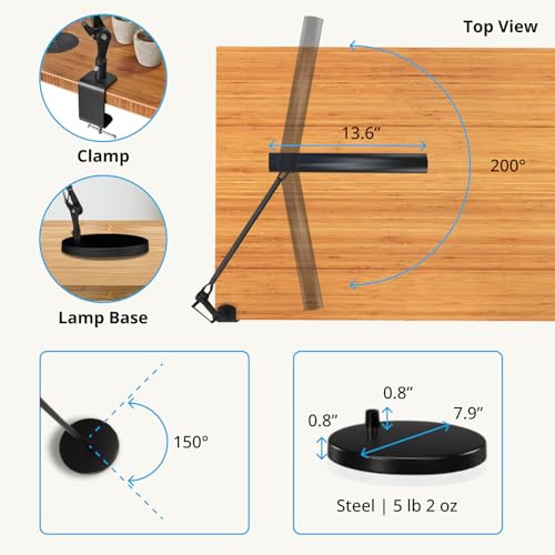 Black Clamp Desk Lamp with 3 Color Modes Dimmable Architect Light