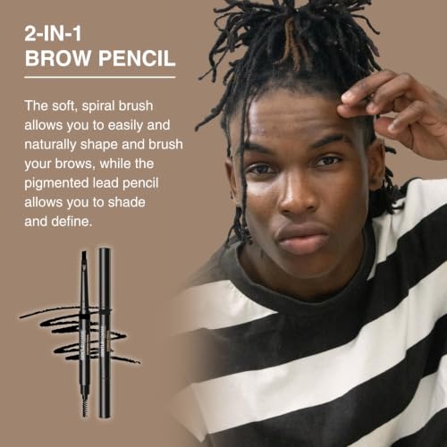 Eyebrow Pencil for Men - Black 2-Pack with Spoolie Brush - Long Lasting & Waterproof