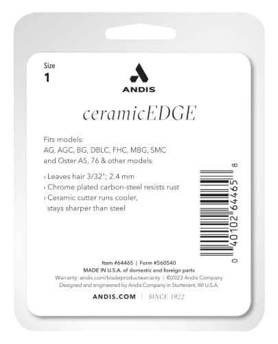 Andis Size 1 CeramicEdge Detachable Blade for Hair Clippers, 3/32in Cut