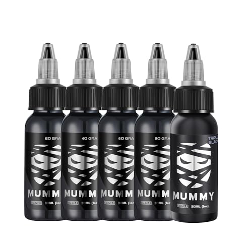 Mummy Greywash Tattoo Ink Set - 5 Natural Water-Based Pigment Bottles for Artists