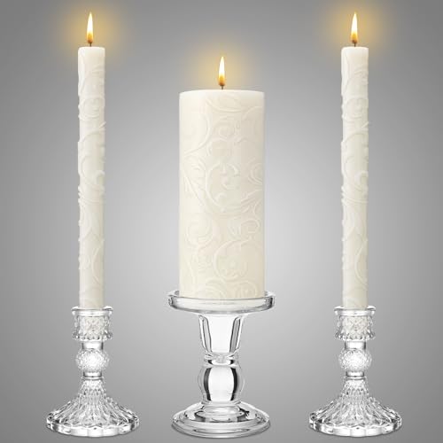 Delicate Unity Candles for Wedding Ceremony with Glass Holders - Set of 3