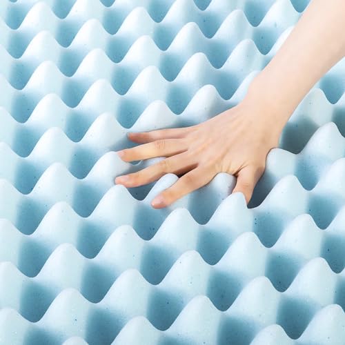 Best Price Mattress 4 Inch Egg Crate Gel Memory Foam Mattress Topper Queen Light Blue