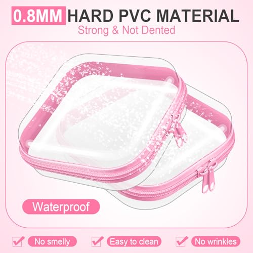 Clear Hard Zipper Cases Set - Pink, 6 Pack, 5 x 5 x 2 Inch