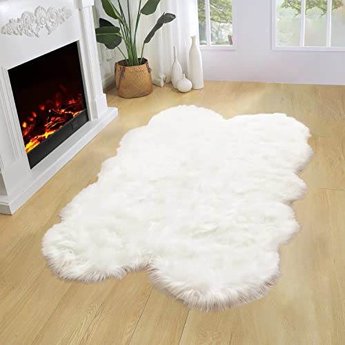 Latepis 4x6 White Faux Sheepskin Rug - Fluffy Plush Bedroom & Living Room Decor