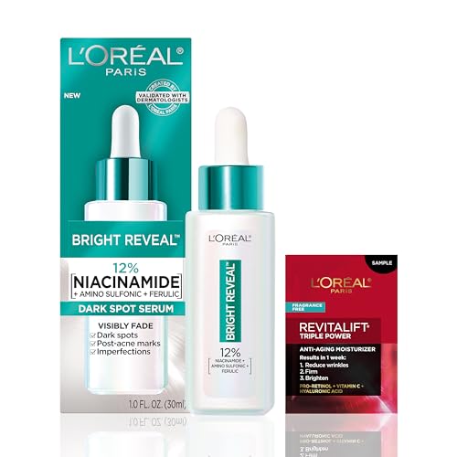 L¡¯Or?al Paris Bright Reveal 12% [Niacinamide + Amino Sulfonic + Ferulic] Dark Spot Serum 1oz + Moisturizer Sample