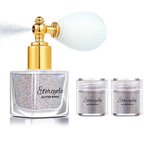 Etercycle Silver Body Glitter Spray, Shimmering Spray Powder Sparkle Powder, Cosmetic Shimmer Makeup Glitter for Hair and Body Face Clothes Nail Art Craft Design Easter Christmas Halloween Crafts