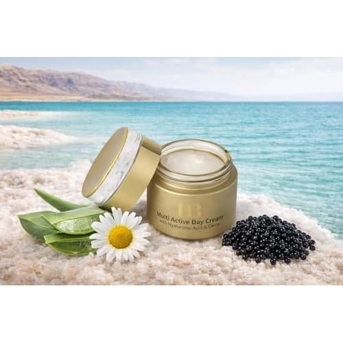H&B HB Dead Sea Minerals Multi Active Day Face Cream with Hyaluronic Acid & Caviar, Hydrating Daily Moisturizer, 50ml / 1.76oz