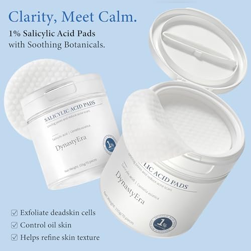 Exfoliating Toner Pads for Face & Body with Salicylic Acid, Cica & Hyaluronic Acid, 70 Count