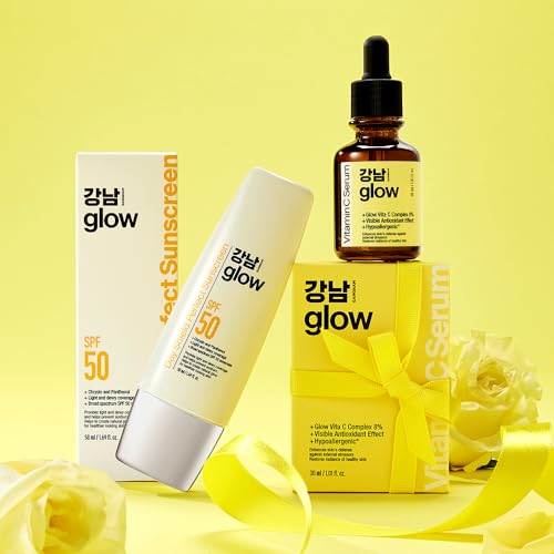 Vitamin C Serum 1.01 fl oz & Day Shield Perfect Sunscreen SPF 50 - Christmas Gifts for Women I Stocking Stuffers | Gift Set | Korean Skin Care I Face Moisturizer I Tinted Moisturizer