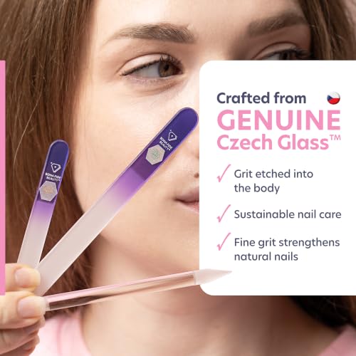 Purple Czech Glass Nail Kit with File & Cuticle Pusher - Long-Lasting Manicure Set