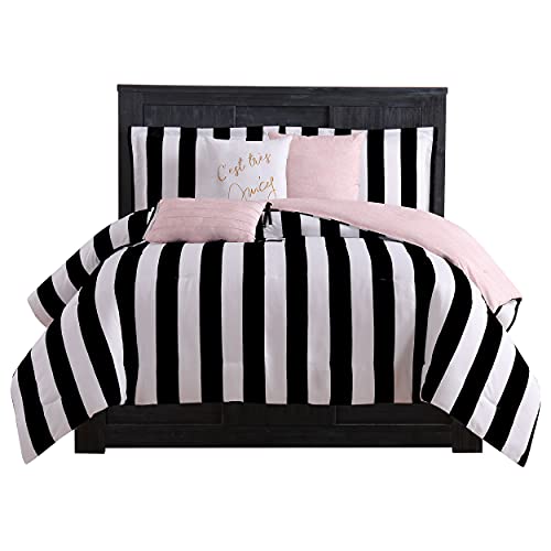 Juicy Couture Cabana Stripe Reversible Bedding Set Queen Black/White Stripe - 6 Piece