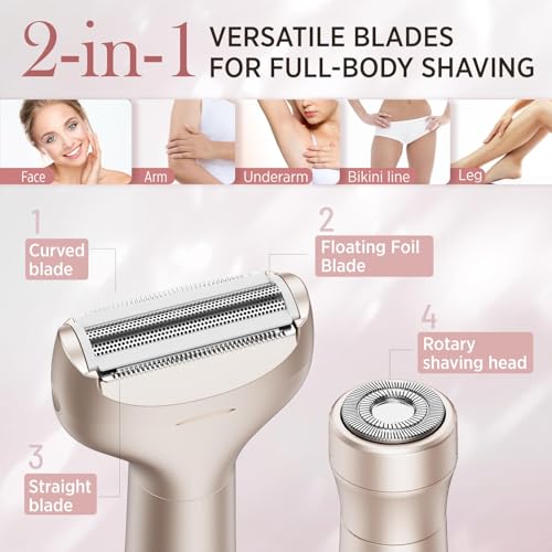 Electric Razor for Women 2-in-1: Painless Rechargeable Shaver for Face Legs Underarms and Bikini Area ? Travel Lock