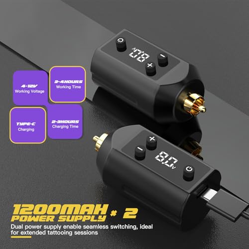 Wireless Tattoo Gun Kit with 10 Ink, 20 Needles & Dual Batteries