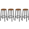 Rustic Brown Set of 4 Bar Stools with Footrest - Kitchen & Dining Height Chairs