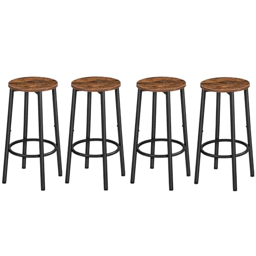 Rustic Brown Set of 4 Bar Stools with Footrest - Kitchen & Dining Height Chairs