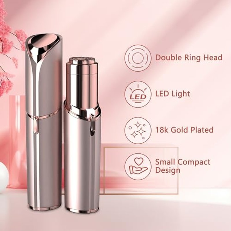 Facial Hair Remover for Women - as Seen on TV Painless Face Shaver - Electric Hair Removal Device for Face Lips Peach Fuzz with Light (Rose Gold)
