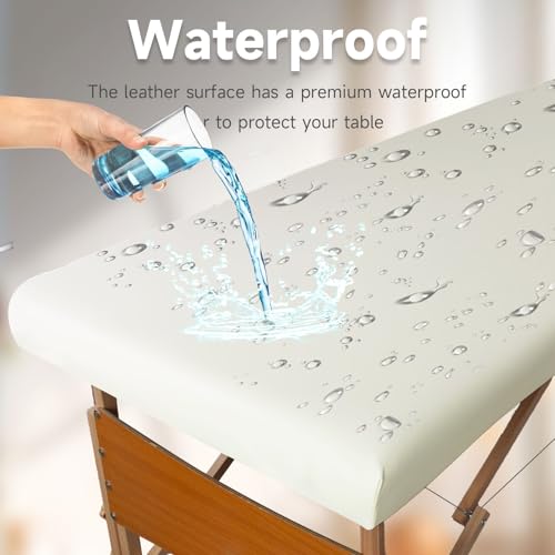 Leather Cover for Massage Table Wipeable Massage Bed Protector Cover Made of 4-Ways Elastic 100% PU Waterproof Material, Machine Washable, Fit Rectangular Tables 28-32" Wide (White, 1Pcs)
