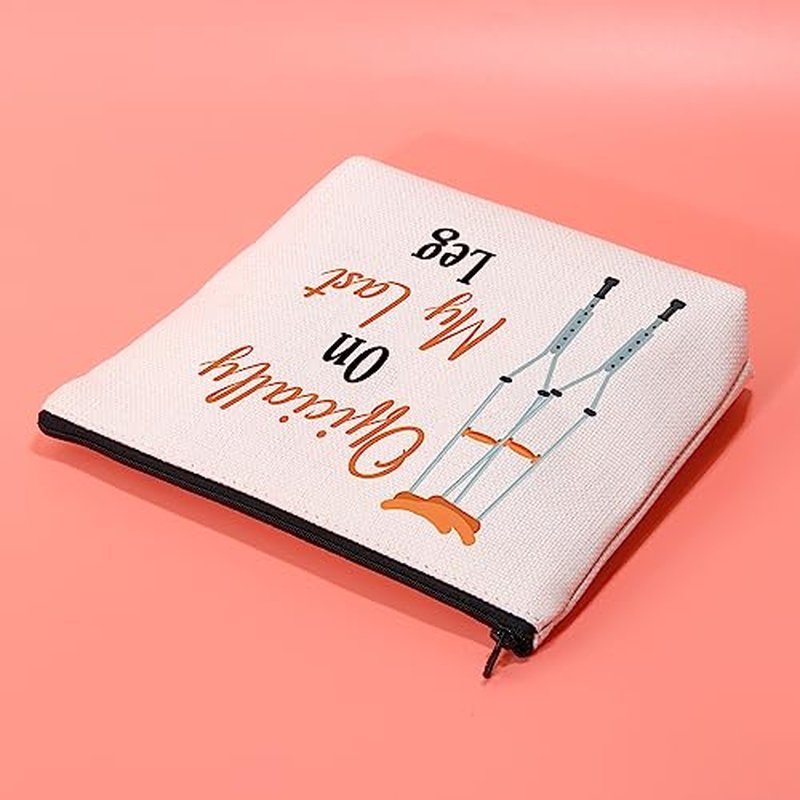 JXGZSO Broken Bones Recovery Gift Officially On My Last Leg Funny Broken Leg Gifts Orthopedic Surgeon Cosmetic Zipper Bag
