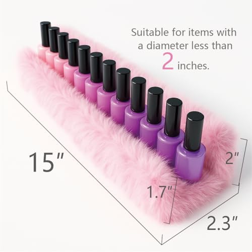 Care&More YJ 15 Inch Nail Polish Shelves, 4-Pack Fuzzy Display Nail Polish Rack for Storing Nail Bottles, Sunglasses, Essential Oils, Plush Soft Pink
