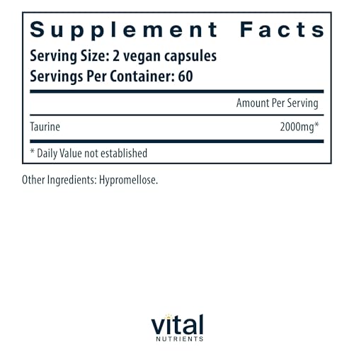 Taurine 1,000mg Supplement - 120 Vegan Capsules for Heart & Nerve Support