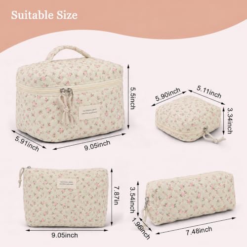 PinkMuDan Quilted Cosmetic Bag Set for Women 2-Pack Travel Makeup Organizer