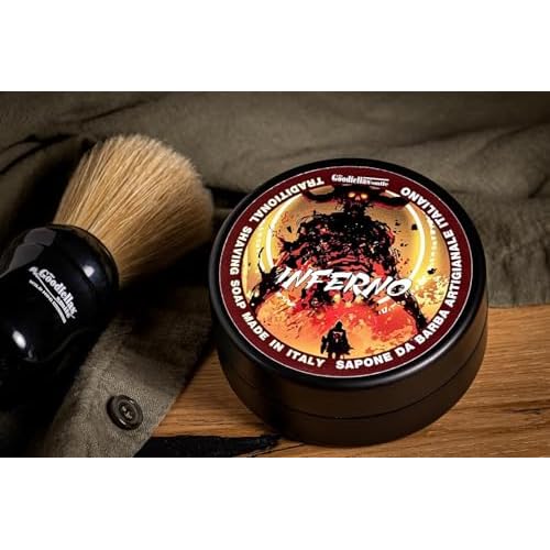 The Goodfellas¡¯ Smile INFERNO (Leather, Cedar & Sandalwood) Italian Shaving Soap ? Tallow-Based Soft Soap for Traditional Wet Shaving with Shave Brush & Razor