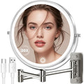 Wall Mounted Lighted Makeup Mirror with 20X Magnification, Rechargeable LED Lights & Extendable Arm