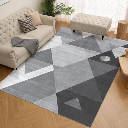 Grey 5x7 Modern Geometric Washable Area Rug - Non Slip, Soft, Machine Washable