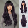 28 Inch Dark Purple Wavy Synthetic Wig with Bangs - Heat-Resistant Fiber for Women & Girls - Holiday, Party, Daily Use Variation of Dark Purple / 28.0 Inches