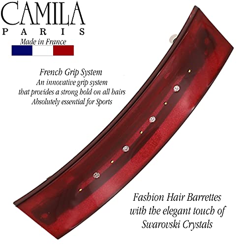 French Hair Barrette Clip with Swarovski Crystals - Red, Durable No Slip Grip for Women & Girls - Made in France (Variation: Red)