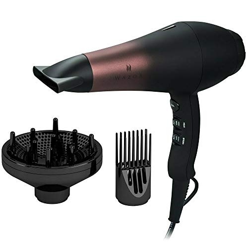 Professional Ionic Hair Dryer Set - 3 Piece Tourmaline Ceramic Blow Dryer with Diffuser & Nozzle - Black