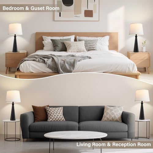 Seealle Black Base White Shade 3-Way Dimmable Touch Bedside Lamps Set of 2