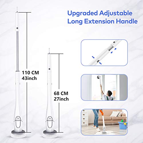 White Cordless Electric Spin Scrubber with Extendable Handle & 4 Brush Heads