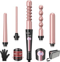 Professional 5-Piece Curling Iron Wand Set with LCD Display and Tourmaline Ceramic Coating
