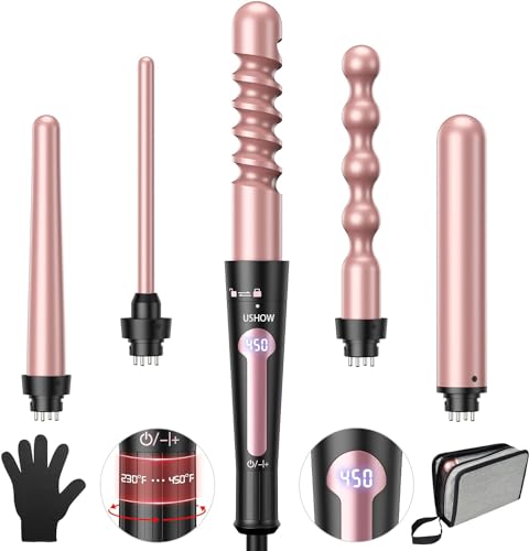 Professional 5-Piece Curling Iron Wand Set with LCD Display and Tourmaline Ceramic Coating