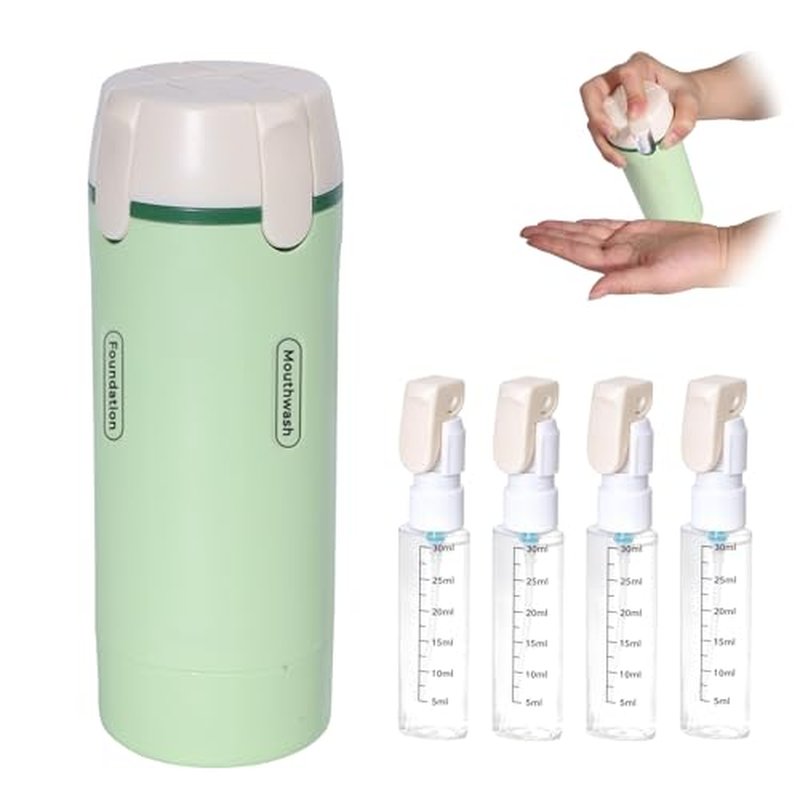 4-in-1 Travel Dispenser Bottle, Portable Cosmetic Dispenser Containers for Shampoo Lotion Conditioner Cream, Leak Proof Travel Dispenser, 30ML, Green