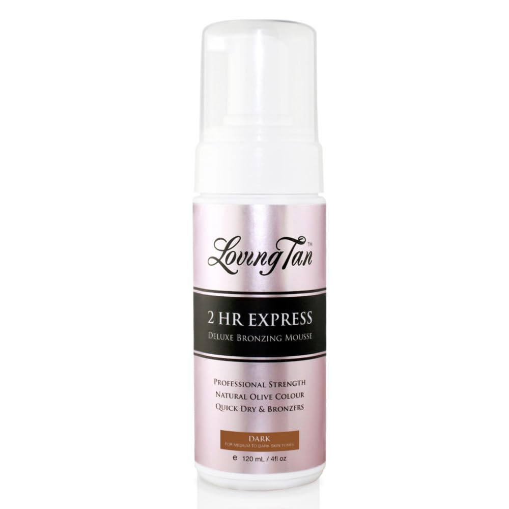 Loving Tan 2 HR Express Self Tanning Mousse, Dark - Streak Free, Natural, Professional Quality - 5+ Sunless Self Tanner Applications per Bottle, Cruelty Free, Naturally Derived DHA - 4 FL Oz