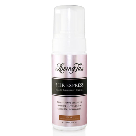Loving Tan 2 HR Express Self Tanning Mousse, Dark - Streak Free, Natural, Professional Quality - 5+ Sunless Self Tanner Applications per Bottle, Cruelty Free, Naturally Derived DHA - 4 FL Oz