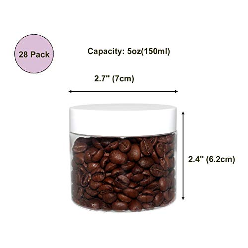 28 Pack 5 oz Plastic Slime Jars with White Lids - Clear, Leak-Proof Storage Containers