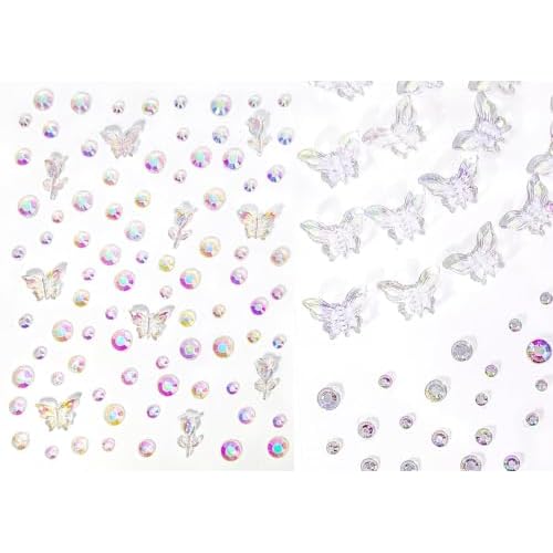 Butterfly Face Hair Gems, Self-Adhesive Eye Jewels, Sparkly Crystal Stickers for Fairy Makeup, Stick on Gems Rhinestones Stickers, Rave Accessories for Body, Nail, Crafts (Clear&Butterfly)