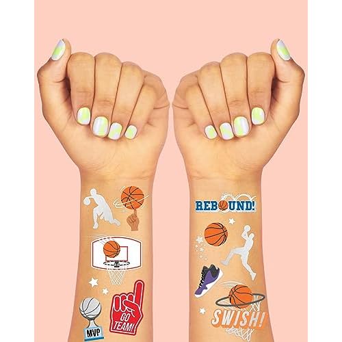 xo, Fetti Basketball Temporary Tattoo - 58 Foil Styles | Basketball Birthday Party Decorations, Party Favors, Boys + Girl Sports, Slam Dunk, Team Goodie Bag, MVP