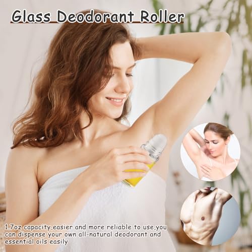 25 Large Glass Roll-On Bottles 50ml with Plastic Roller for Essential Oil & Body Oil