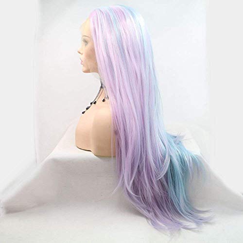 Pink and Blue 24-Inch Lace Front Wigs for Women - Long Straight Synthetic Hair, Pre-Plucked Natural Hairline, Festival & Holiday Style
