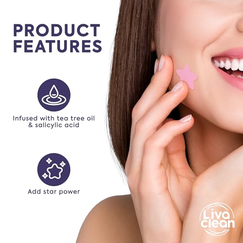 LivaClean (240 + 240 CT) Superstar Acne Patches w/Salicylic Acid & Tea Tree Multicolored & Mixed - Cute Acne Patches, Hydrocolloid Star Pimple Patch for Healing, Cute Face Stickers