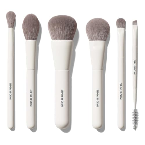 Travel Makeup Brush Set with Silicone Bag - 6 Piece Face & Eye Tools